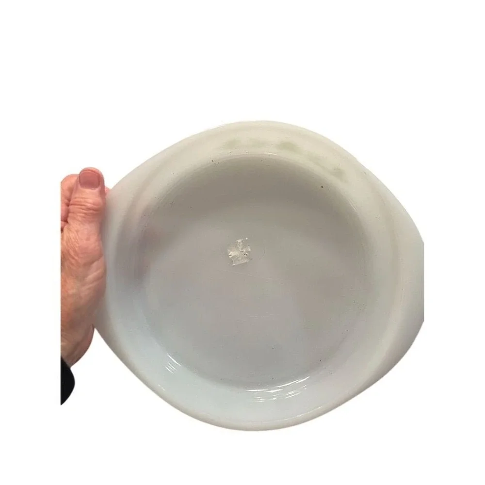Vintage Glasbake Round Casserole Dish Green‎ Floral Design 1960s